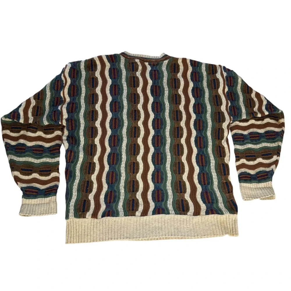 Crossings Vintage 90s 3D Textured Knit Sweater Large Brown Green Made in USA